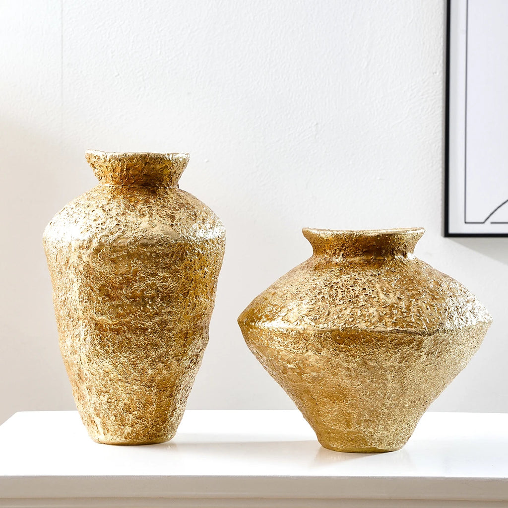 Retro Golden Earthenware Jar Vase - Antique Home Decor