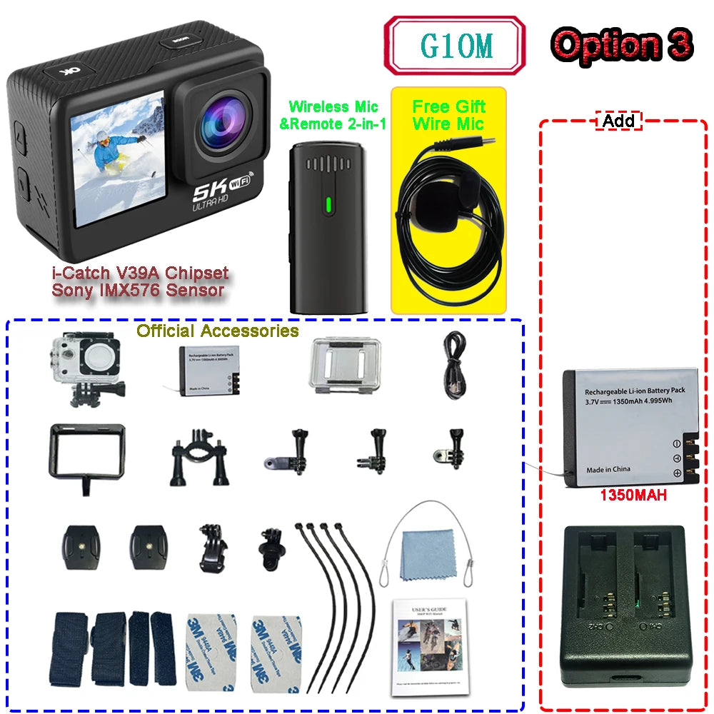 Kamera sportowa sony imx576 5k 4k60fps wodoodporna 48mp z wi-fi