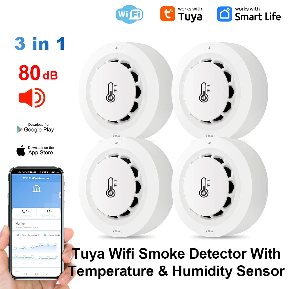 Detektor dymu tuya smart wifi i bluetooth z temperaturą i wilgotnością