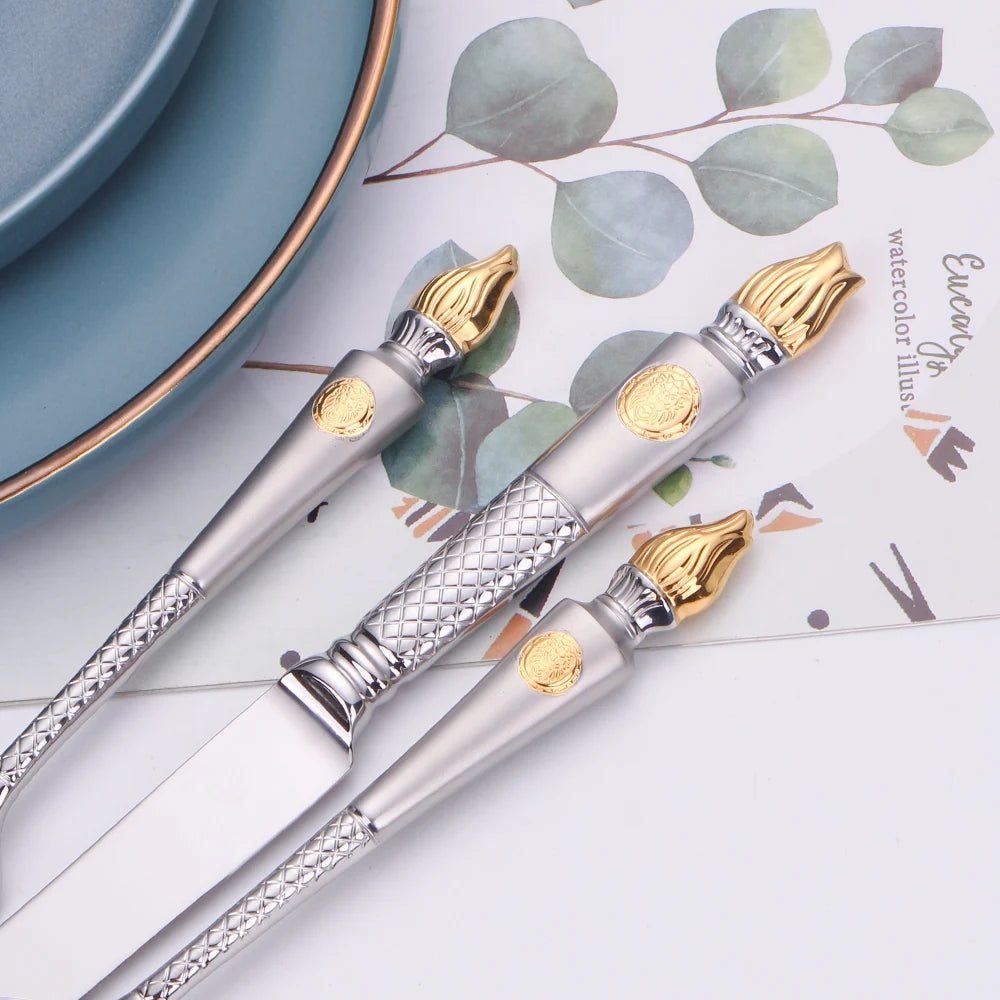 Vabena 4 Pcs Luxury Vintage Stainless Steel Flatware Set