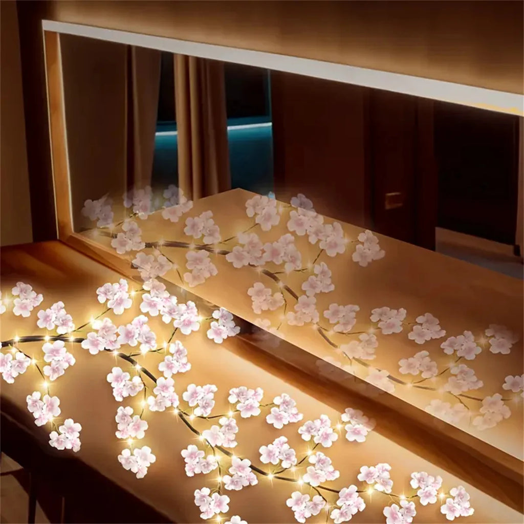 Ozdobne lampki led wiśnia na gałęzi rattanowej usb, 96 diod, 8 trybów
