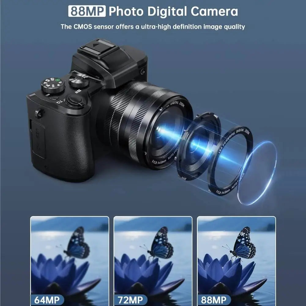 Vabena 8k 88mp aparat vlogowy z podwójnym obiektywem i wi-fi
