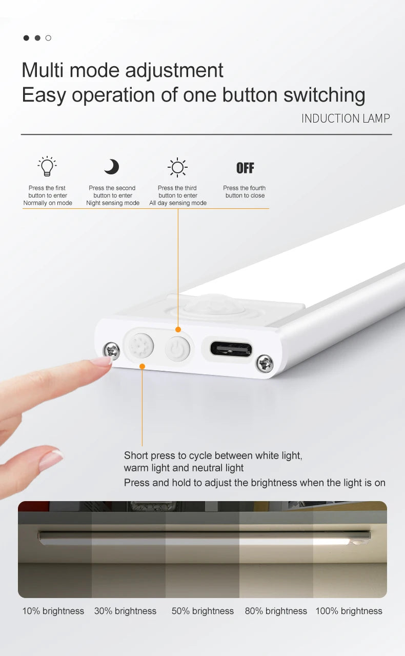 Lampka szafkowa led usb-c z czujnikiem ruchu do kuchni i garderoby