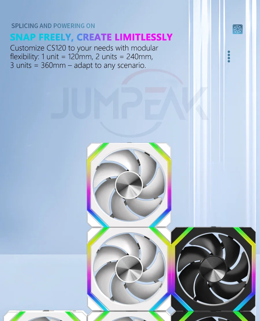 Jumpeak cs120 argb 360mm modułowy zestaw cichych wentylatorów pwm do chłodzenia komputera
