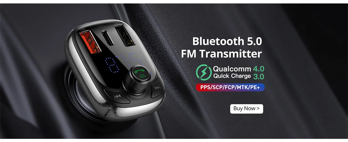 Baseus transmiter fm bluetooth 5.0 i ładowarka samochodowa | bezprzewodowe audio zestaw głośnomówiący