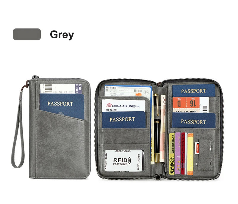 Wielofunkcyjny portfel podróżny z klipsem na paszport i karty – blokada rfid