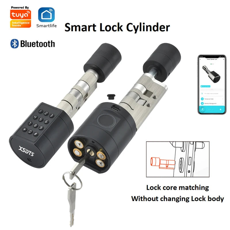 Tuya Smart Biometric Door Lock Cylinder - Keypad & App Access