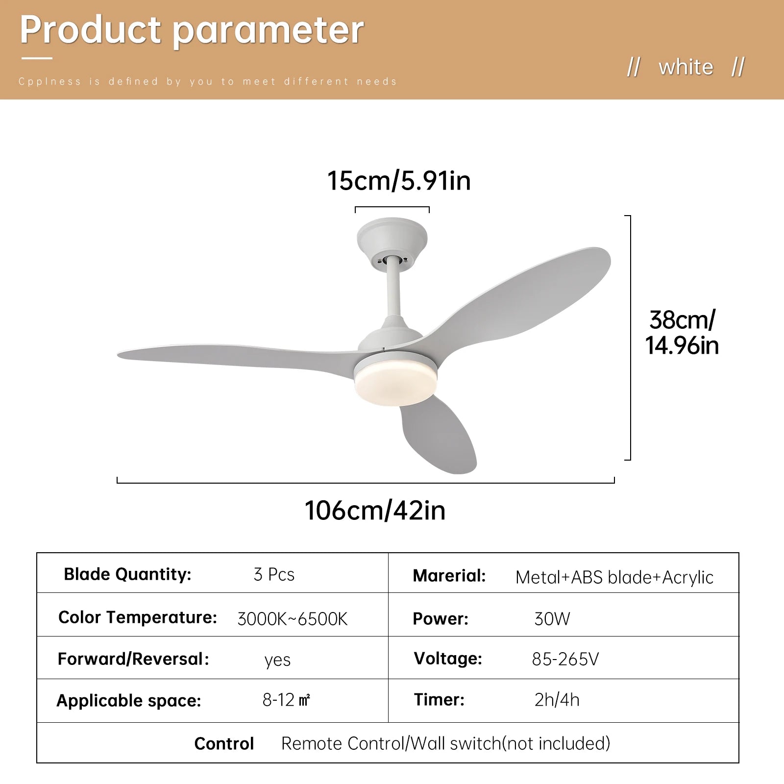 Niskoprofilowy wentylator sufitowy z oświetleniem i pilotem | 25"/42"/52" do wnętrz i na zewnątrz