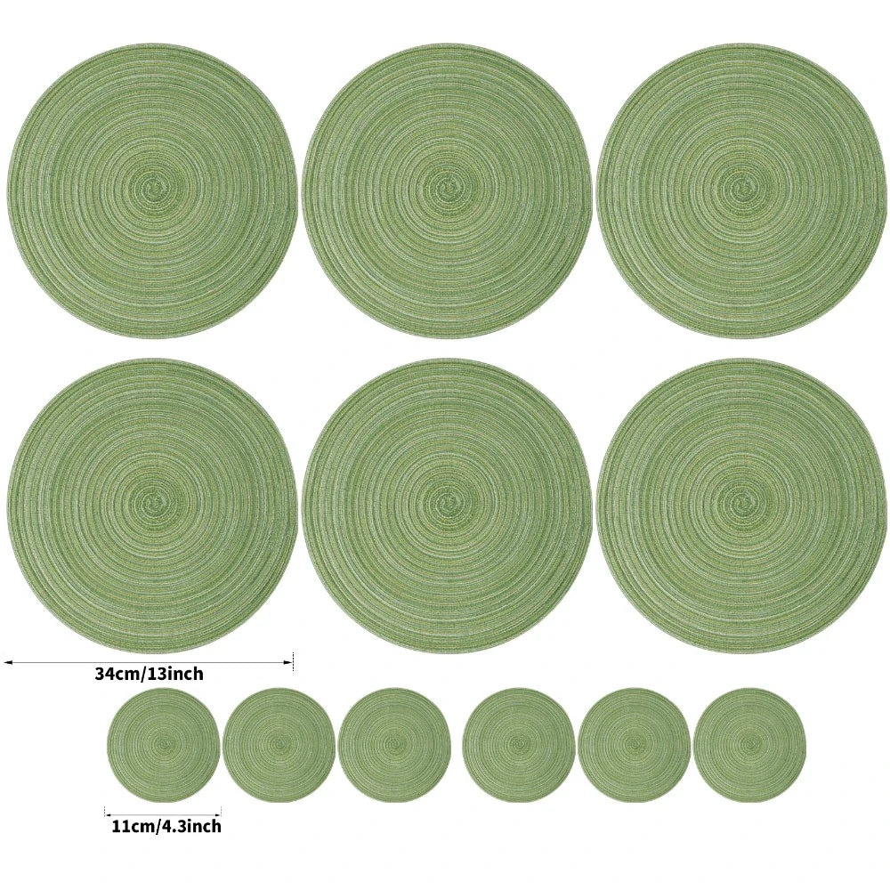 Set of 6 Round Braided Washable Placemats - Heat Resistant Table Mats