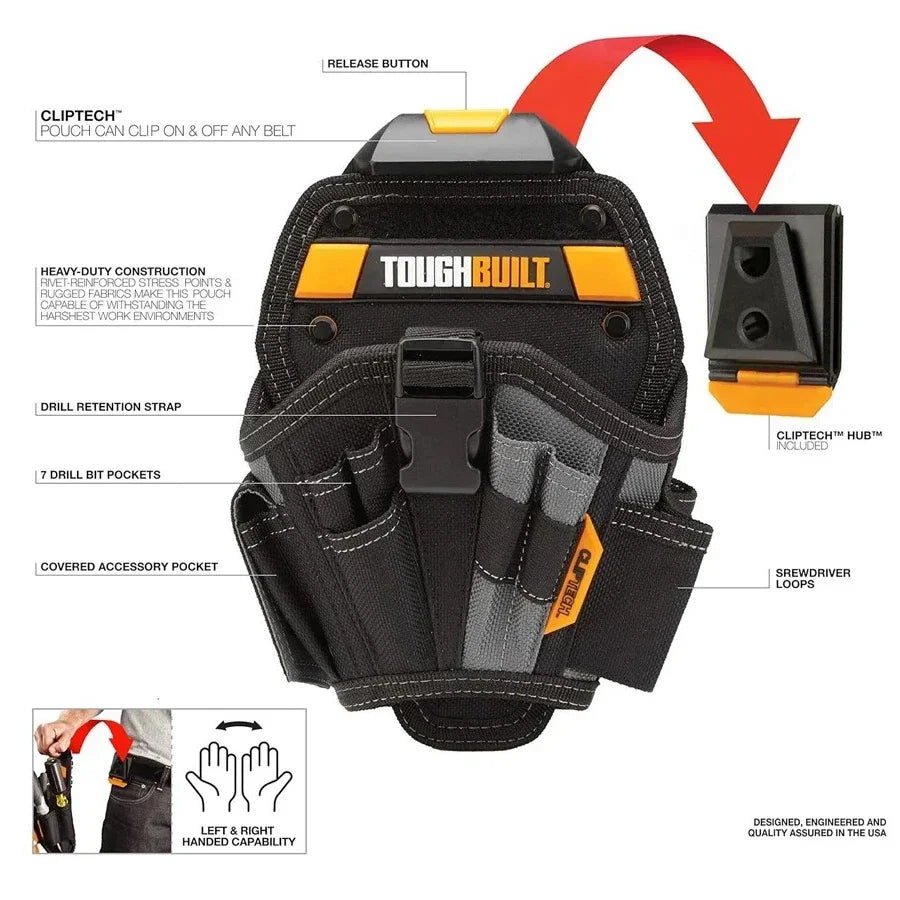 Kabura na wiertarkę toughbuilt tb-ct-20-l – duża, wytrzymała kieszeń na pas narzędziowy