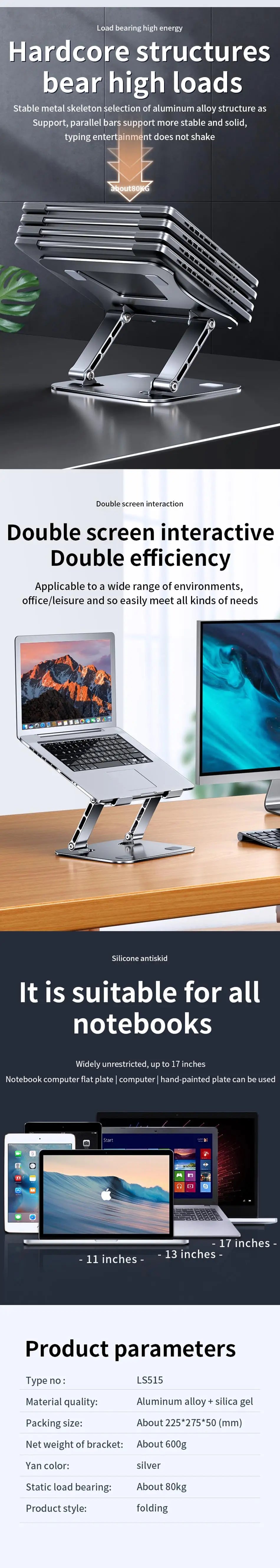 Regulowany aluminiowy stojak yylmone na telefon, tablet i laptop