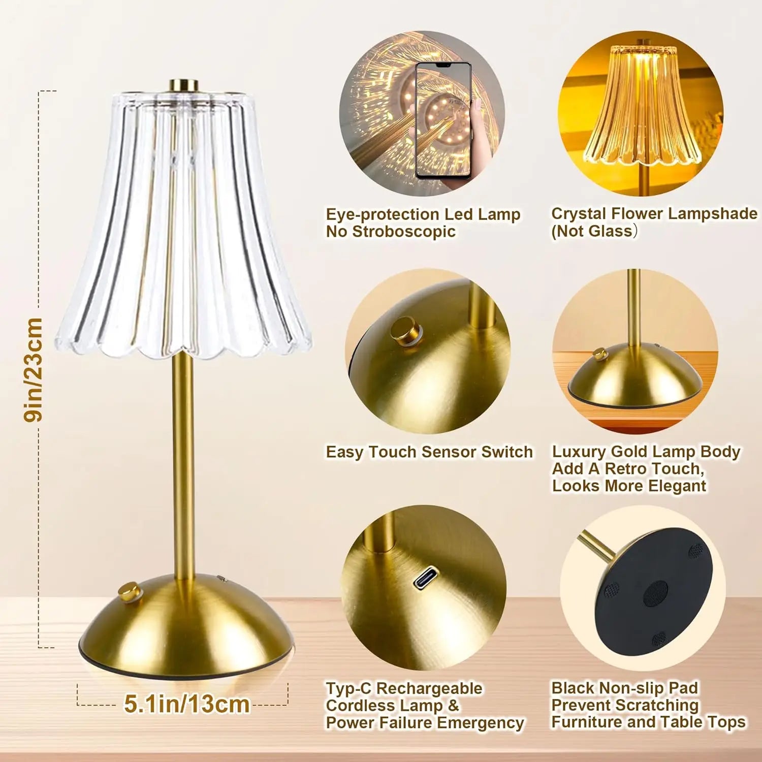 Lampa stołowa led dbf bezprzewodowa, dotykowa z regulacją jasności