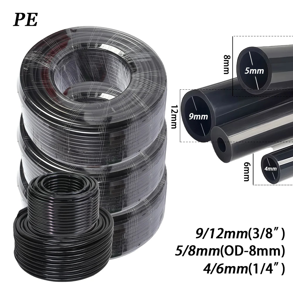 Vabena czarny wąż ogrodowy pe 1/4" 3/8" od 6-12mm – odporny na ciśnienie