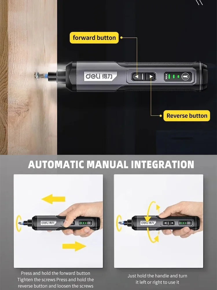 Deli Mini Electric Screwdriver Set - USB Rechargeable 2000mAh