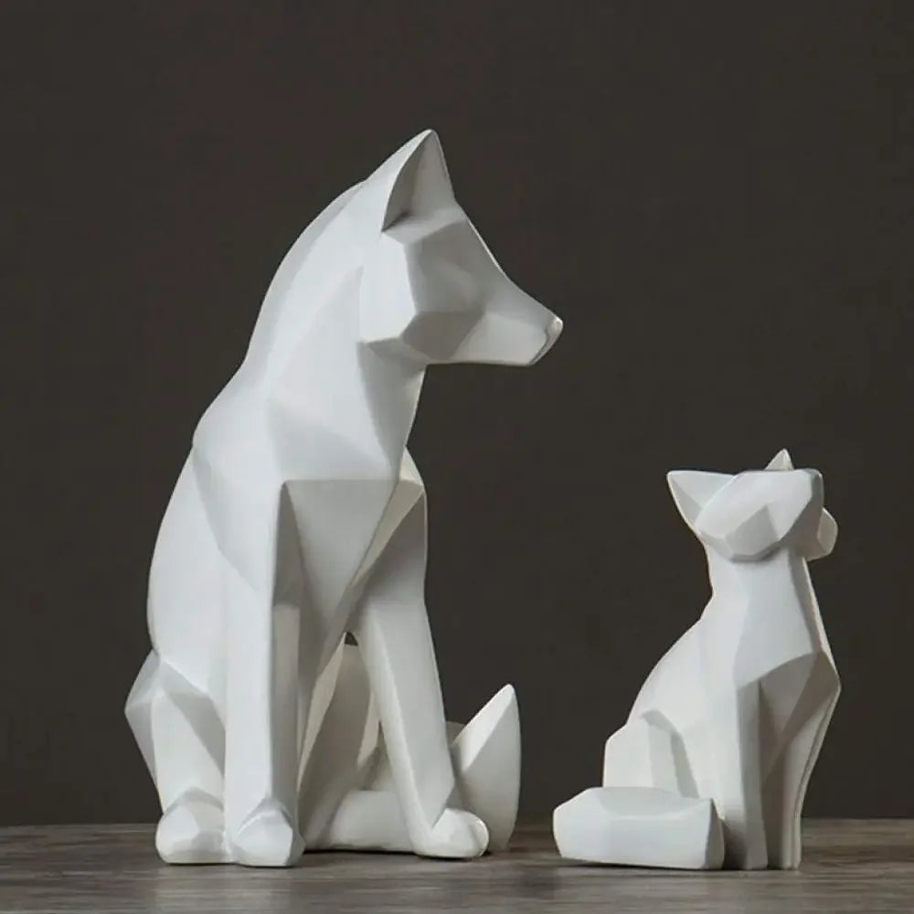 Geometric Fox Sculpture - White Abstract Animal Statue for Modern Home Decor