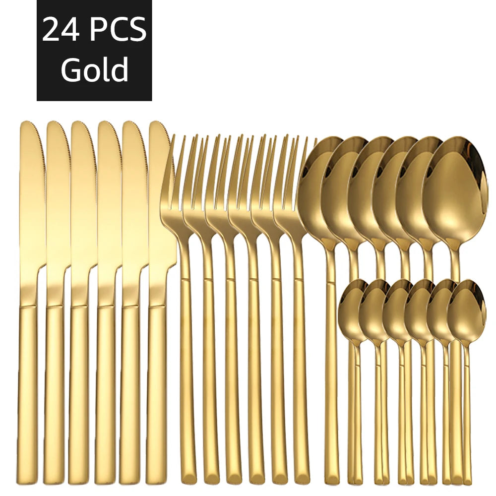 Luxury 30PCS Gold Tableware Set - Stainless Steel Cutlery for Dining