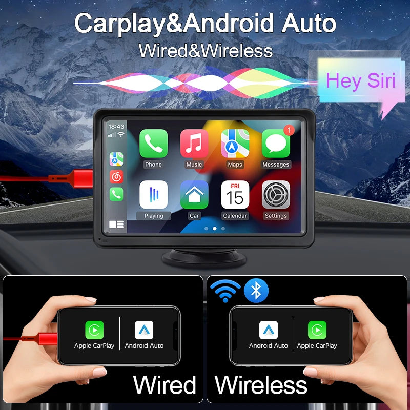 Przenośne radio samochodowe hippcron 7 cali z bezprzewodowym carplay i android auto