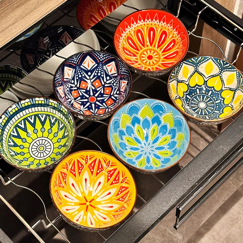 Vabena 6-Piece Handmade Bohemian Ceramic Bowls Set | Artisanal Kitchenware