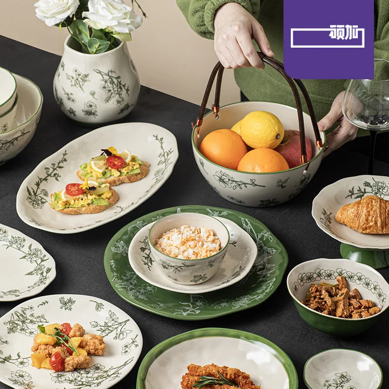 SOLECASA Floral Porcelain Dinnerware Set - Green Design