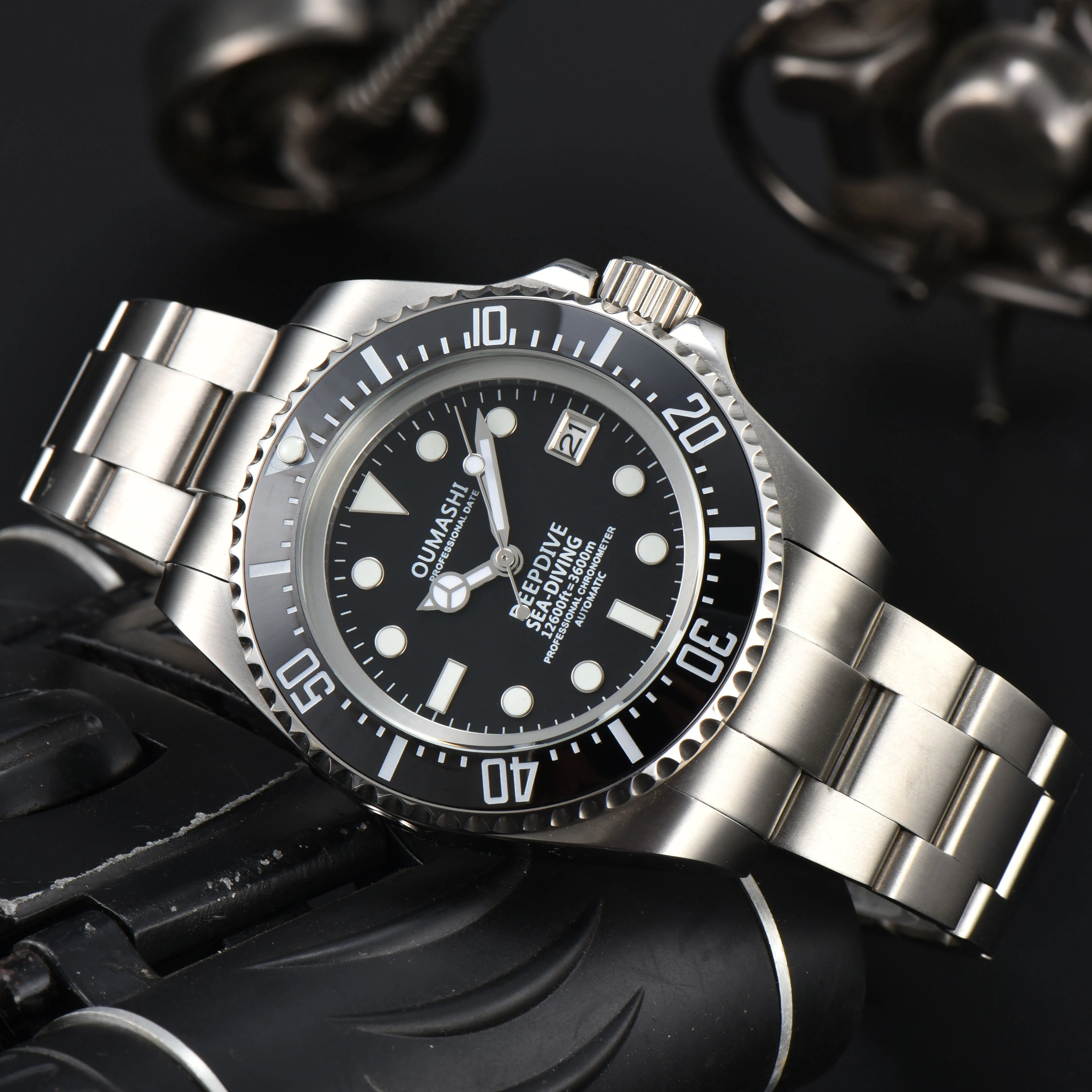 Męski 44mm zegarek automatyczny mechaniczny deep sea