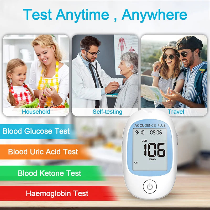 Wielofunkcyjny monitor 4w1: testy hemoglobiny, ketonów, glukozy, kwasu moczowego