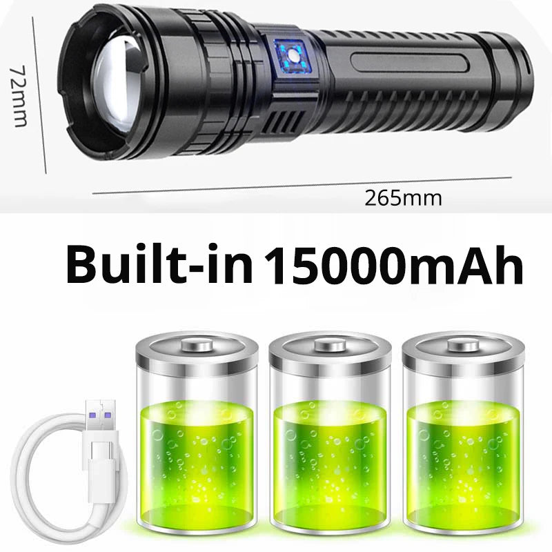 Latarka taktyczna vabena 10000lm 800w - wiązka 4km, powerbank