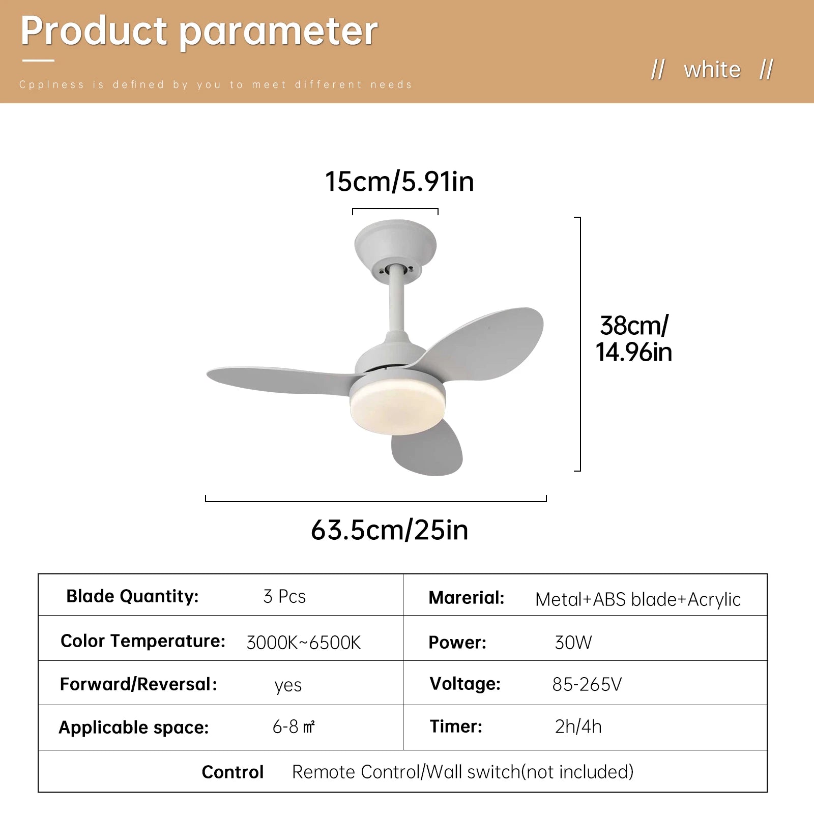 Niskoprofilowy wentylator sufitowy z oświetleniem i pilotem | 25"/42"/52" do wnętrz i na zewnątrz