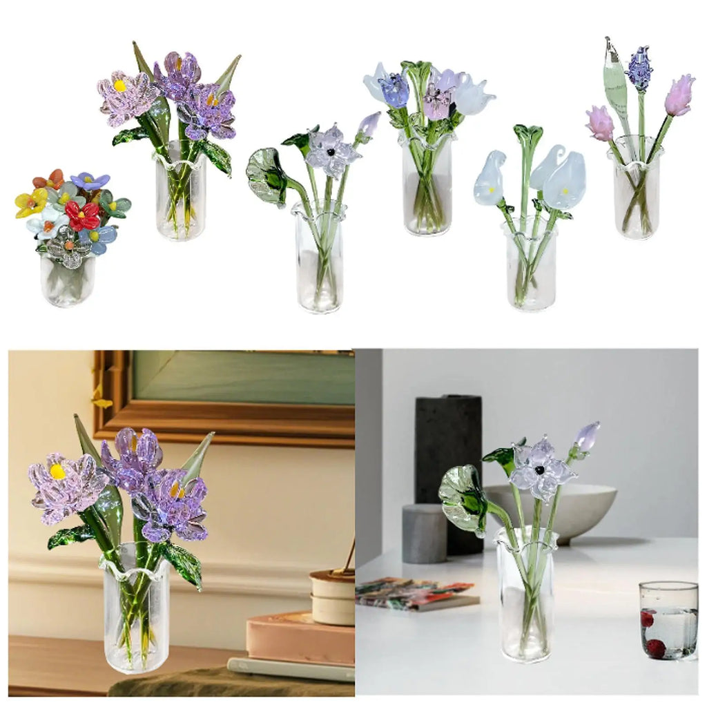 Timeless Glass Flower Bouquet & Vase Figurine | Elegant Home Decor