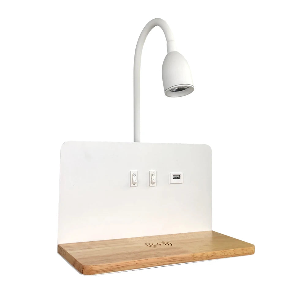 Nowoczesna lampa ścienna led 360° obrotowa z usb i ładowaniem bezprzewodowym do sypialni