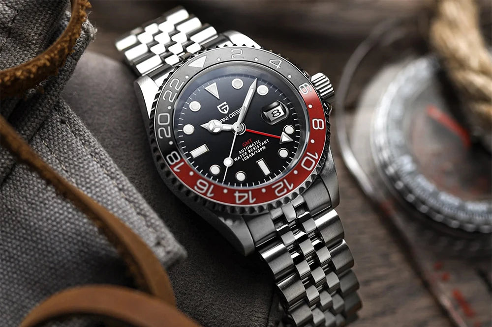 Zegarek mechaniczny męski pagani design pd-1662 luksusowy gmt - szafir, stal, wodoodporny 100m