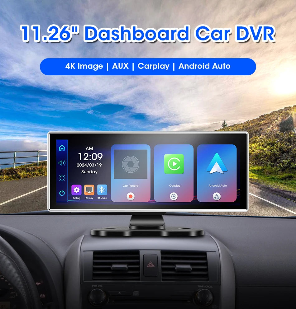 Kamera samochodowa 4k 10/11.26" z bezprzewodowym carplay i android auto | gps | podwójny obiektyw