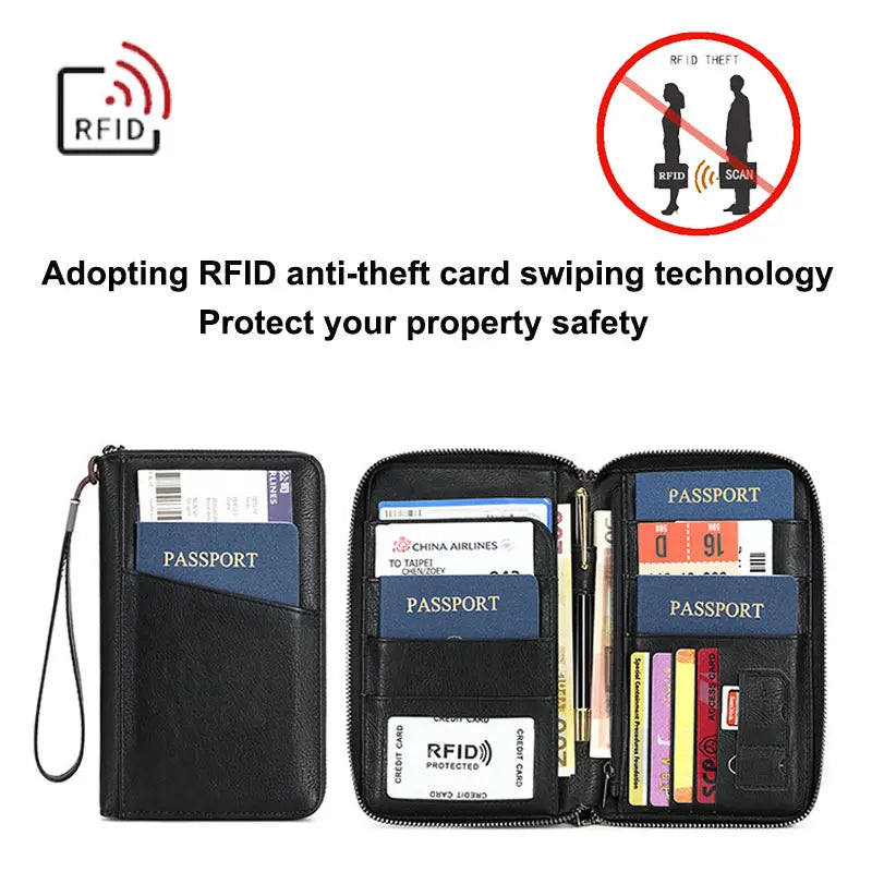 Wielofunkcyjny portfel podróżny z klipsem na paszport i karty – blokada rfid