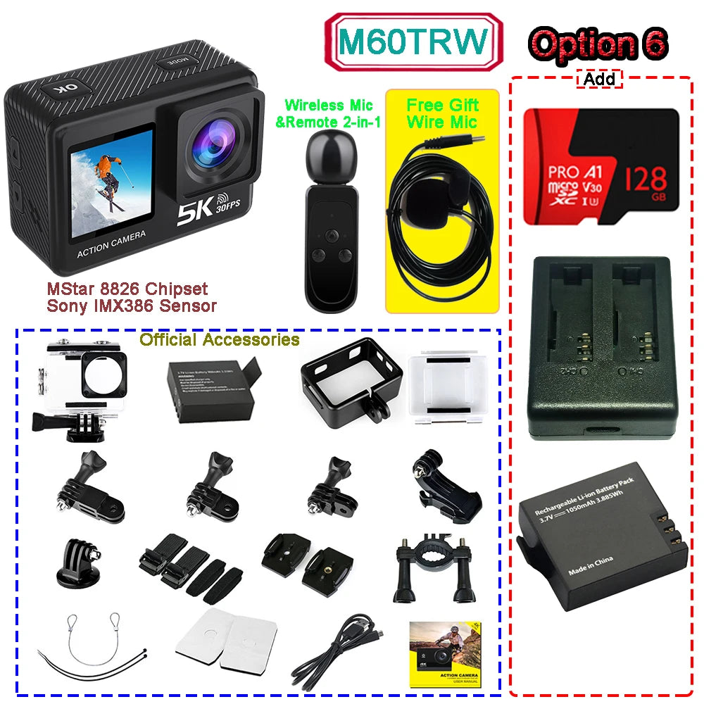 Kamera sportowa sony imx576 5k 4k60fps wodoodporna 48mp z wi-fi
