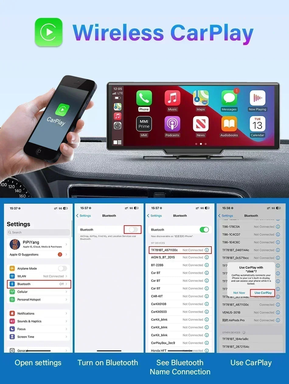 Kamera samochodowa srnubi 10.26" 4k z apple carplay, android auto i gps