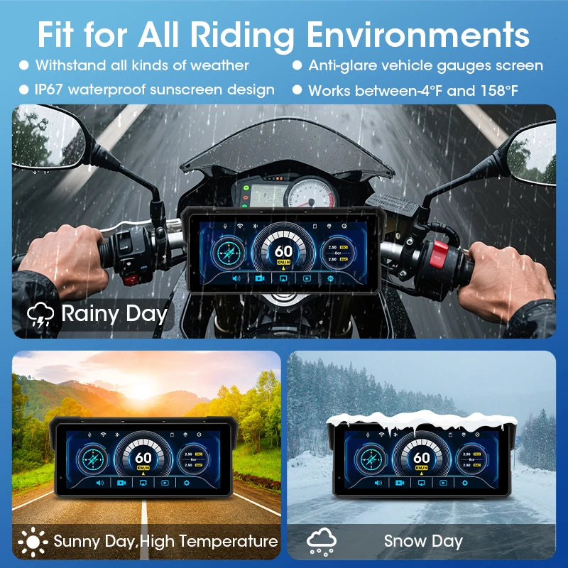 Monitor motocyklowy jansite 8.1" 4k z rejestratorem dvr, carplay i gps