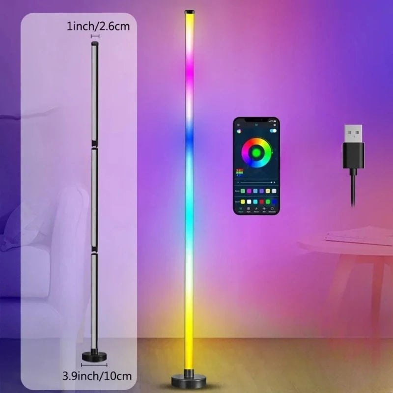 Smart RGB LED Corner Floor Lamp | App & Remote Control | Music Sync Gaming Light