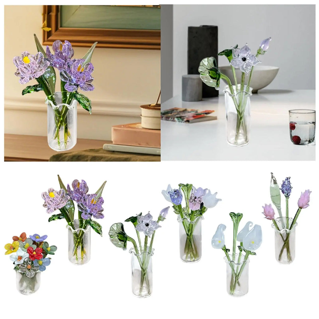 Timeless Glass Flower Bouquet & Vase Figurine | Elegant Home Decor