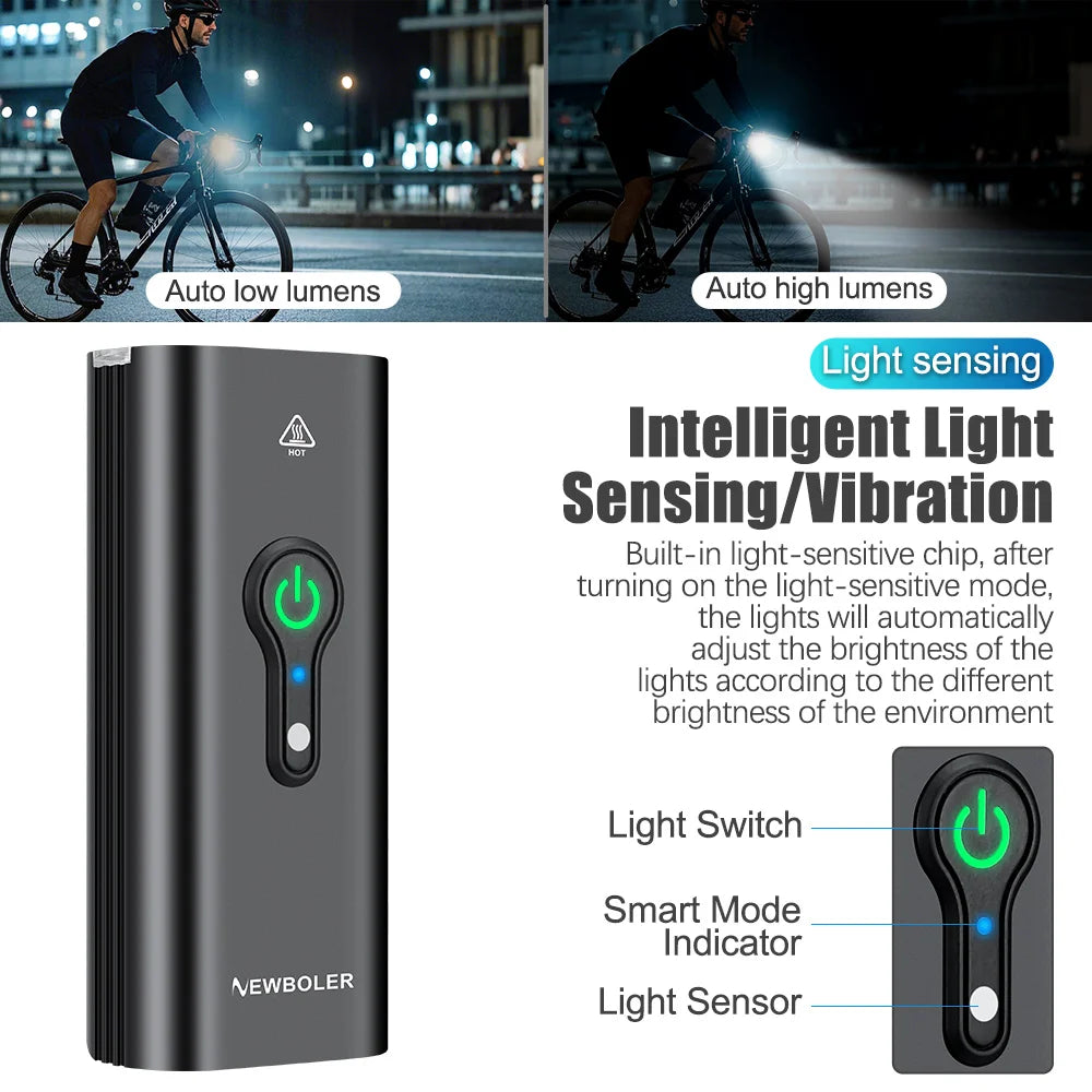 NEWBOLER 10000LM Smart Bicycle Light | USB Rechargeable 10000mAh Front Lamp