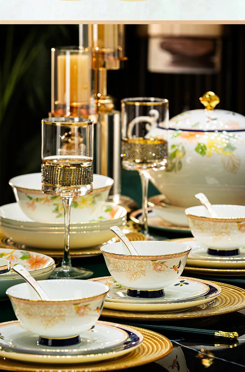 Luxury Gold Rim Bone China Dinnerware Set - 70 Pcs | Fine Dining