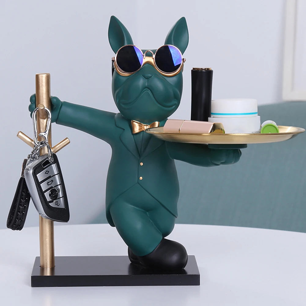 Elegant French Bulldog Sculpture & Storage Tray - Stylish Home Decor