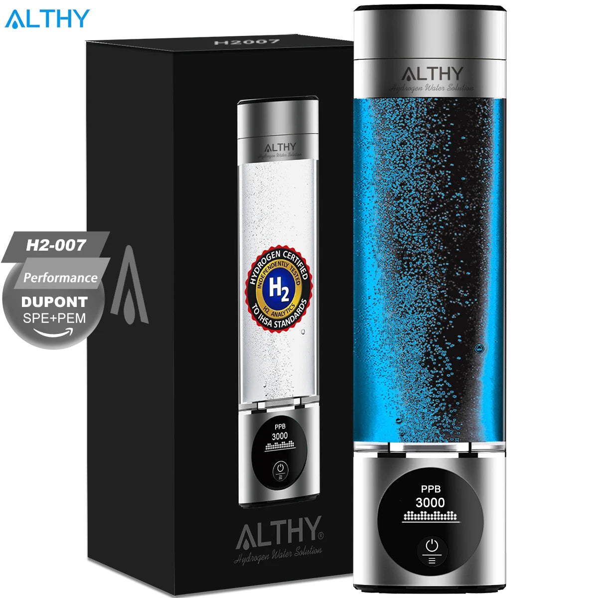 Butelka generatora wody wodorowej althy | dupont spe+pem h2 inhalacja