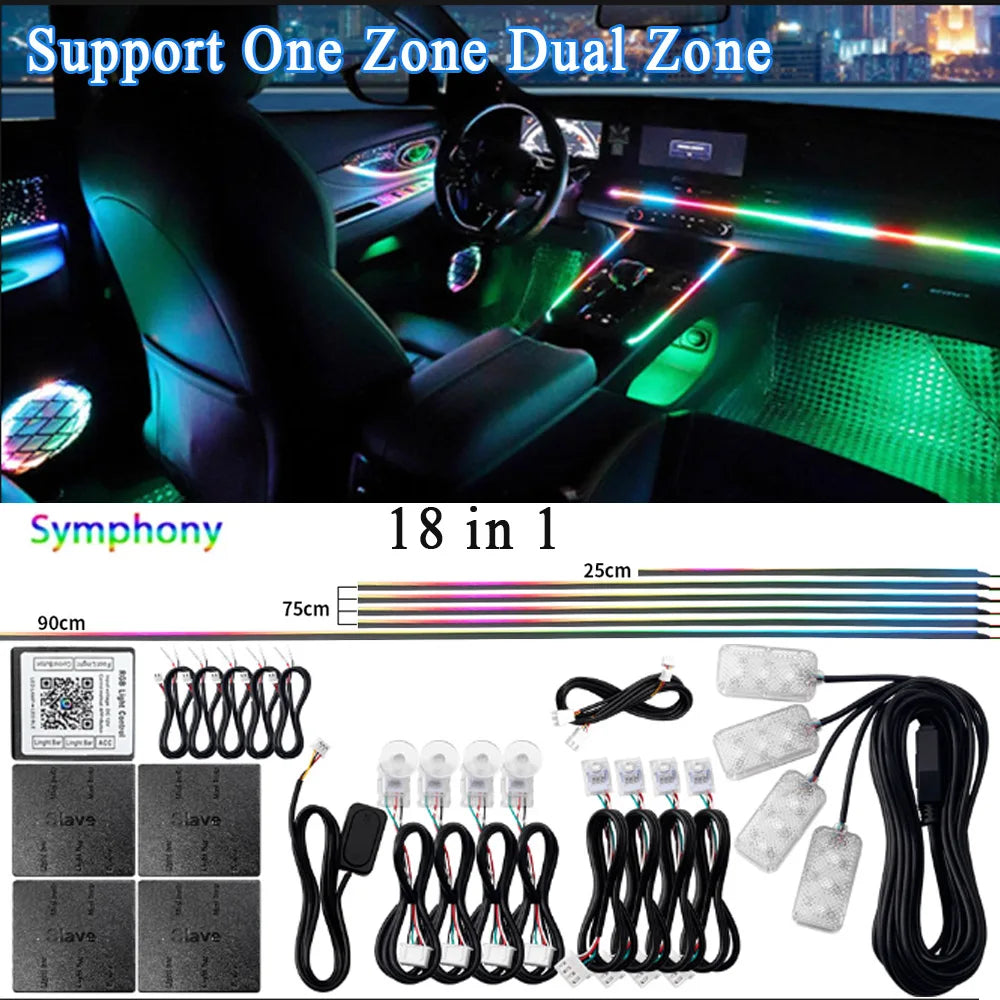 Zestaw ambientowego oświetlenia samochodowego led rgb 14/18 w 1