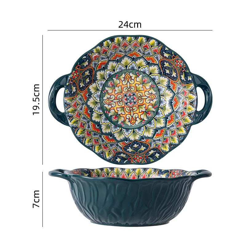 Bohemia Retro Ceramic Dinner Plate Set - Elegant Household Tableware
