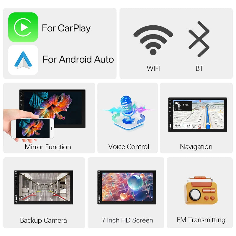 Radio samochodowe hippcron 7 cali 1 din - odtwarzacz multimedialny carplay android auto
