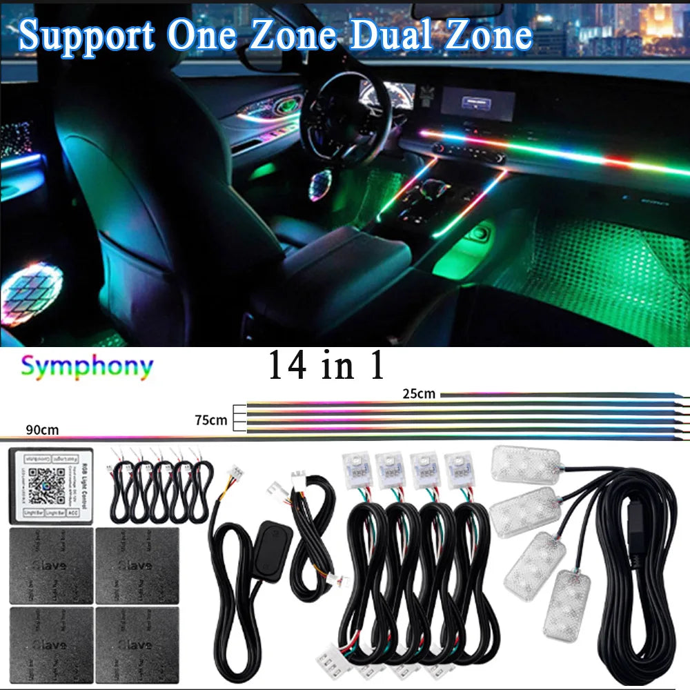 Zestaw ambientowego oświetlenia samochodowego led rgb 14/18 w 1