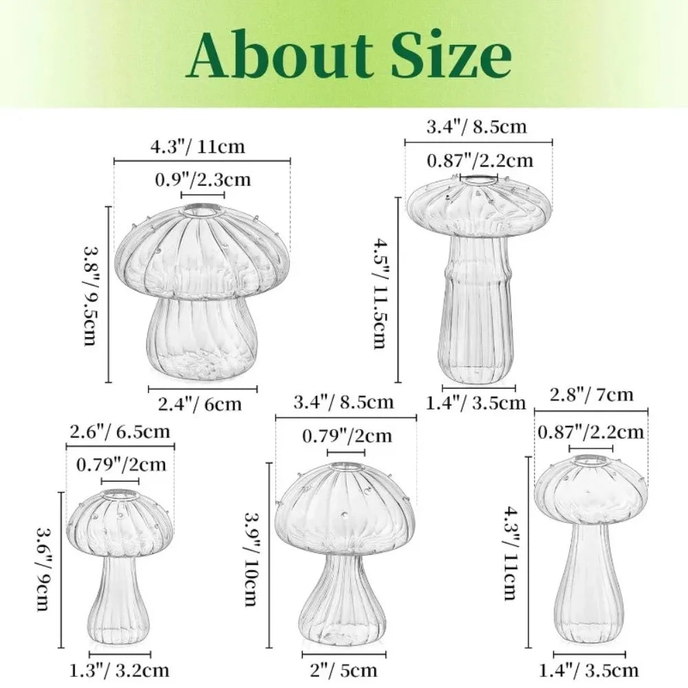 5Pcs Colourful Mushroom Glass Vases | Hydroponic Flower Pots Home Decor