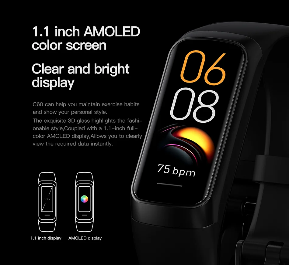Zegarek smartwatch lige amoled - monitor tętna i aktywności fizycznej