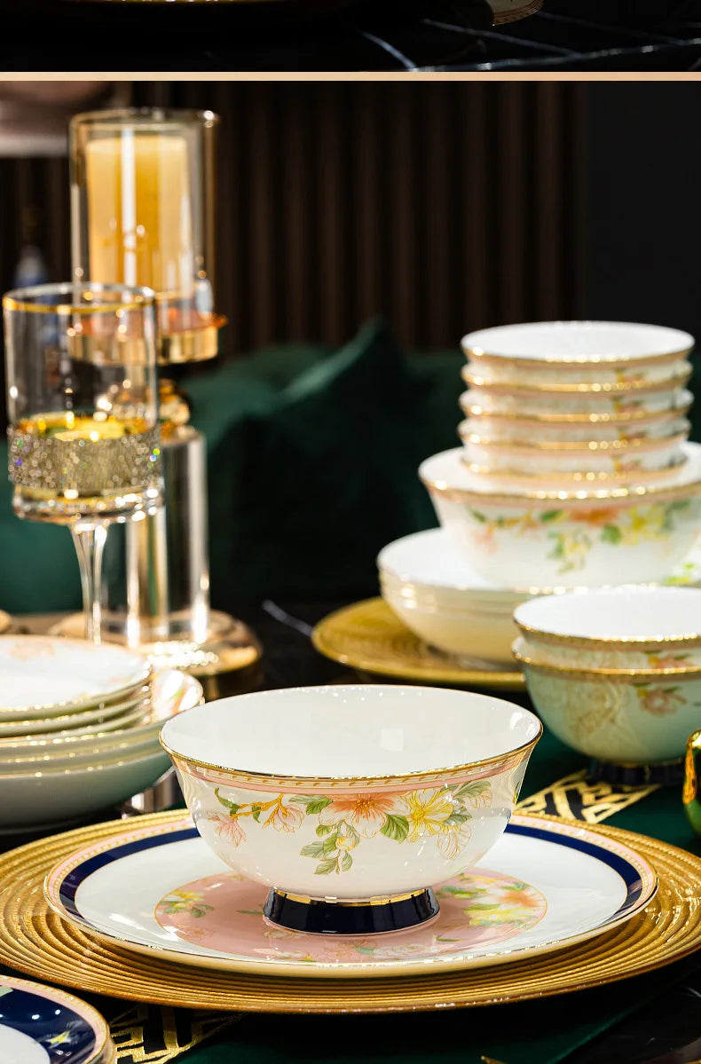 Luxury Gold Rim Bone China Dinnerware Set - 70 Pcs | Fine Dining