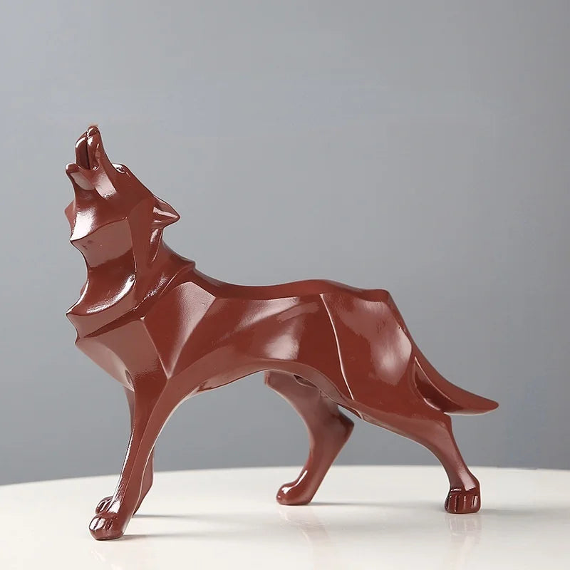 Modern Abstract Geometric Wolf Figurine - Resin Statue for Home & Office Decor