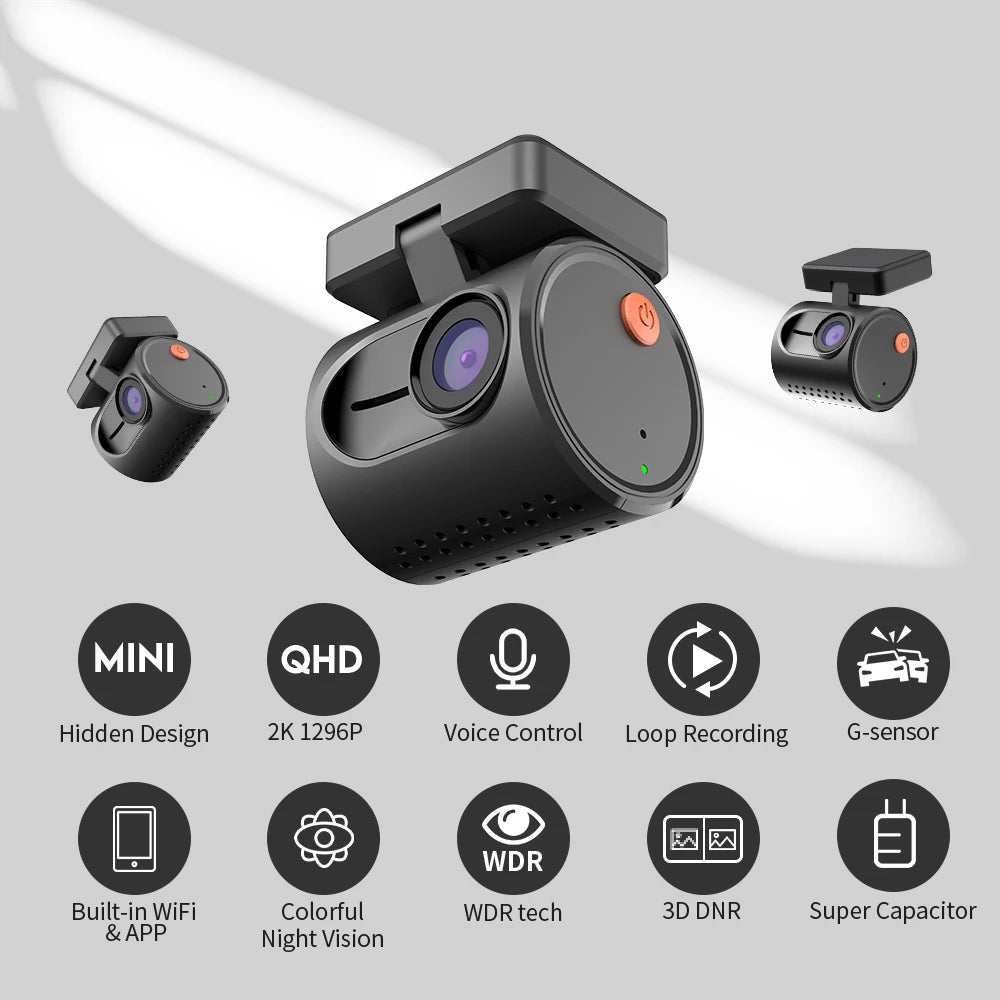 Kamera samochodowa kawa dash cam mini 3 - 2k, sterowanie głosem, noktowizja, wifi